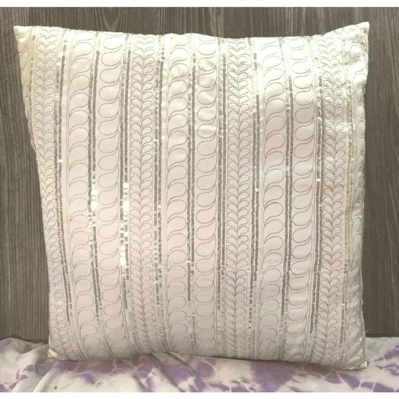 S.L. Home Fashions Pillow Pale Blue Cover Silver Sequin Design 100% Cotton Cover - Picture 9 of 9